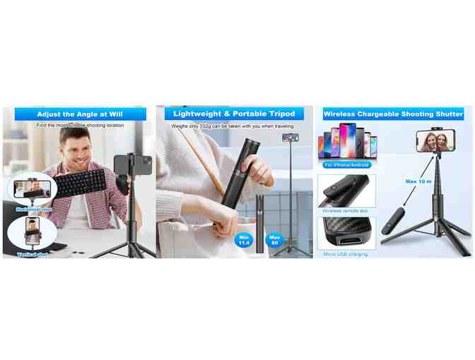 60' Cell Phone Selfie Stick Tripod with Integrated Wireless Remote