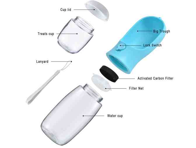 Dog Water Bottle and Portable Pet Dispenser with Detachable Food Container