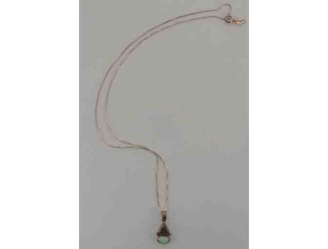 Necklace - Sterling Silver Chain with Opal and Amethyst Pendant