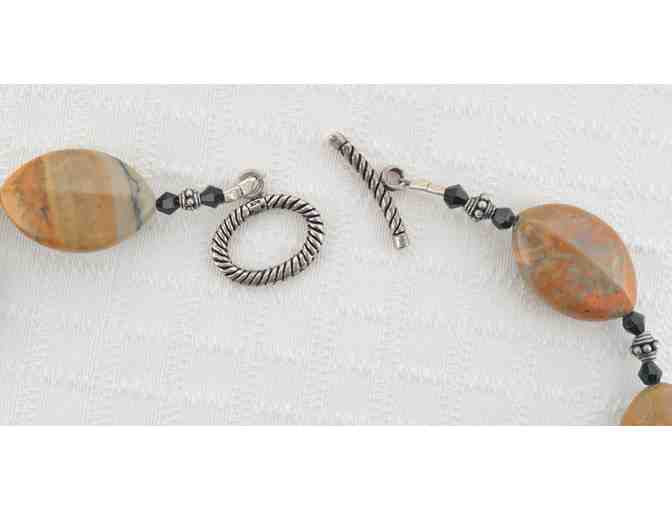 Jasper, Jet, Sterling and Carved Wood Necklace