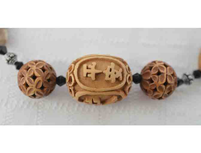 Jasper, Jet, Sterling and Carved Wood Necklace