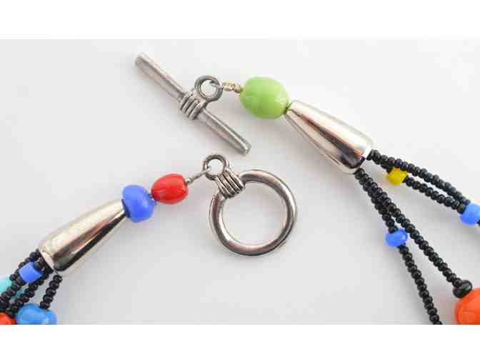 4 Strand Black Glass with Crayola Glass Beads Necklace