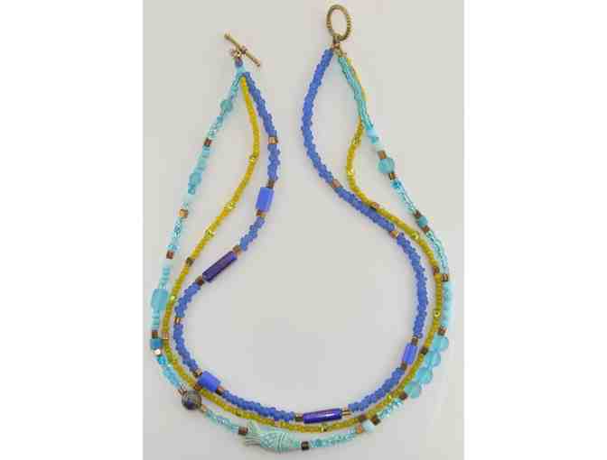 Aqua Lime Vietnamese Glass, Cloisonne bead and Ceramic Fish Necklace