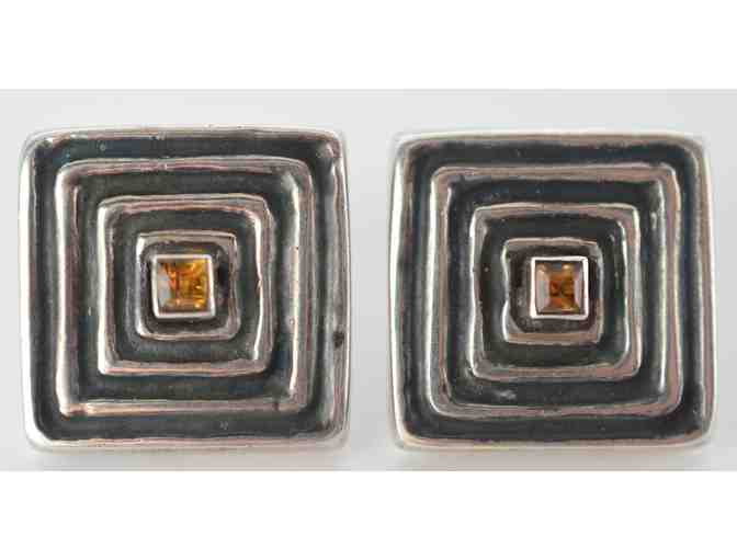 Vintage Square Sterling Earrings with small center stone
