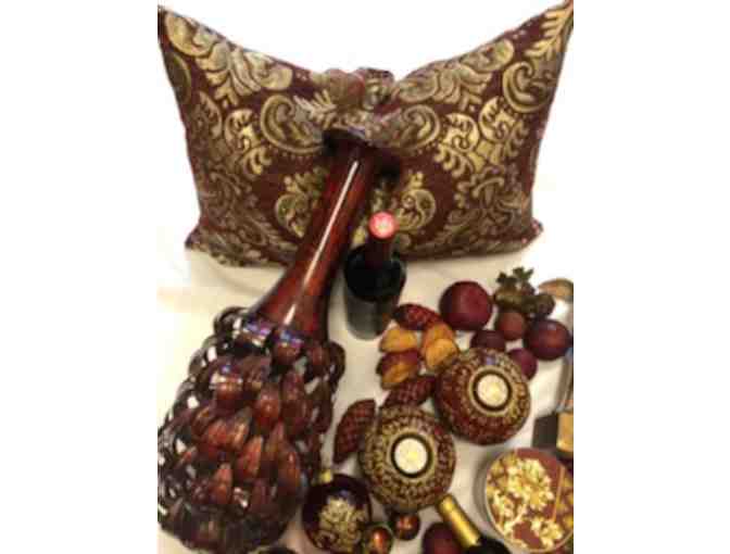 Instant  Gold and Burgundy Colors Holiday Decor Basket