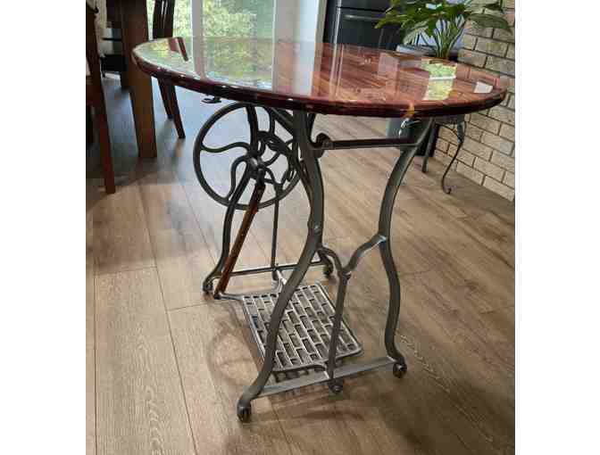 Beautifully Handcrafted Cedar Accent Table with Antique Sewing Table Base