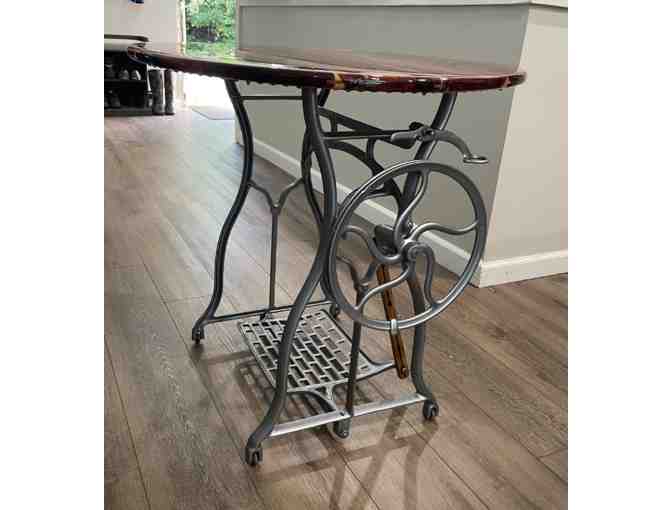 Beautifully Handcrafted Cedar Accent Table with Antique Sewing Table Base