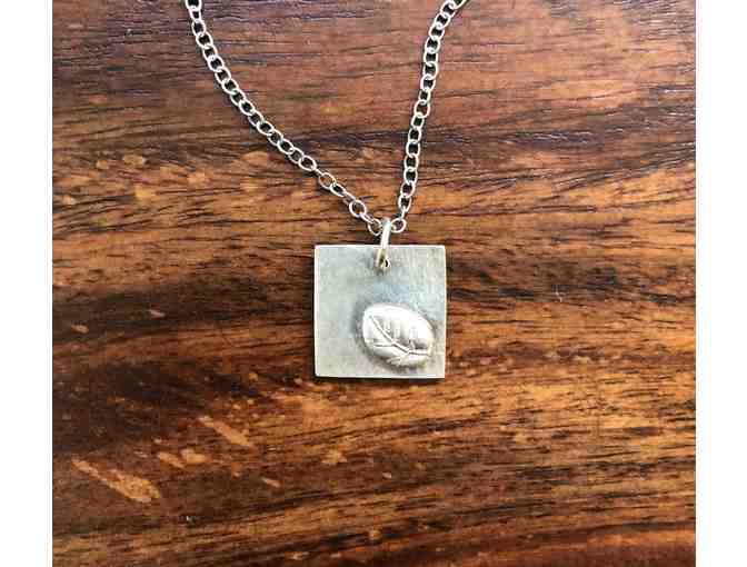 Silver Embossed Leaf Earrings and Square Leaf Pendant Necklace