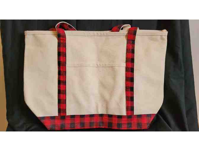 Cozy Buffalo Plaid Gift Package Winter Hat, Tote Bag, Fleece Blanket, and Chocolates