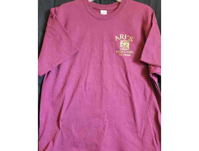 One Large One-Topping Pizza from Ari's Pizza and Subs and T-Shirt, Norway, ME