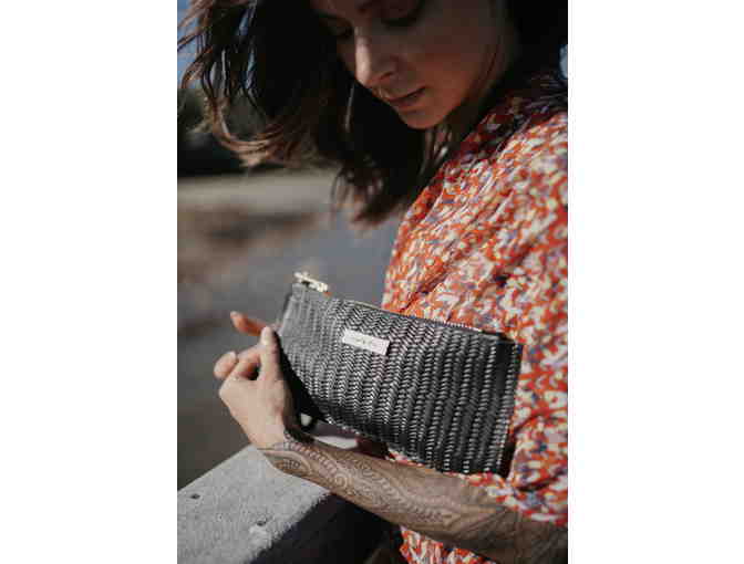 Leather Clutch with Summer Night Black Wristlet