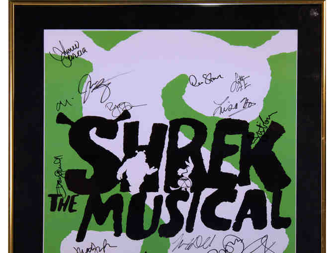 Framed and matted poster and Playbill from Shrek signed by entire original Broadway cast