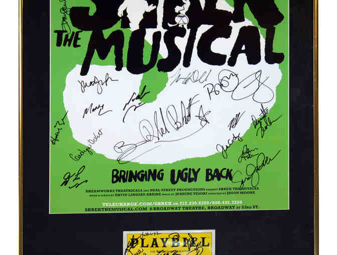Framed and matted poster and Playbill from Shrek signed by entire original Broadway cast