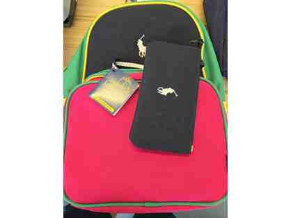 Brand New POLO New Ralph Lauren Backpack Green/Pink/Blue with Pouch