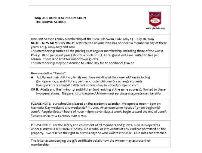 Glen Hills Club Mini Family Membership