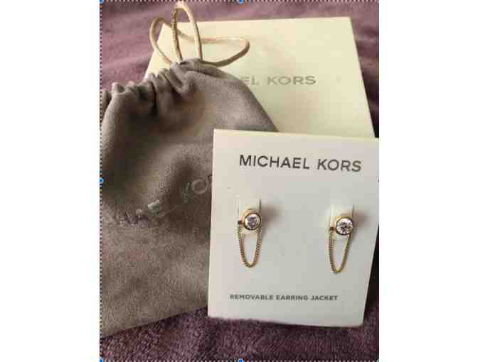 Michael Kors Brilliance Gold Tone Stud Earrings with removable earring jacket