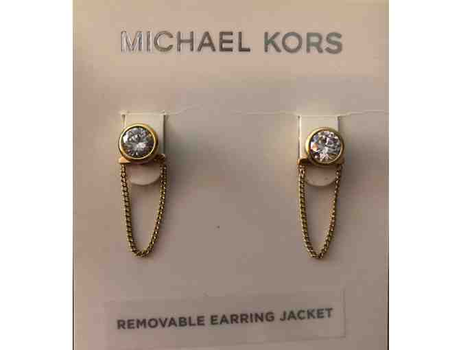 Michael Kors Brilliance Gold Tone Stud Earrings with removable earring jacket