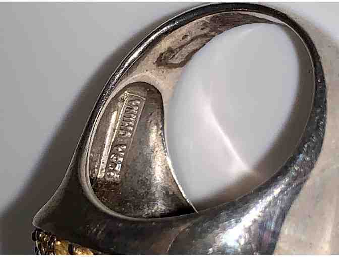 Sterling Silver Ring With Large Stone Surrounded by Crystals