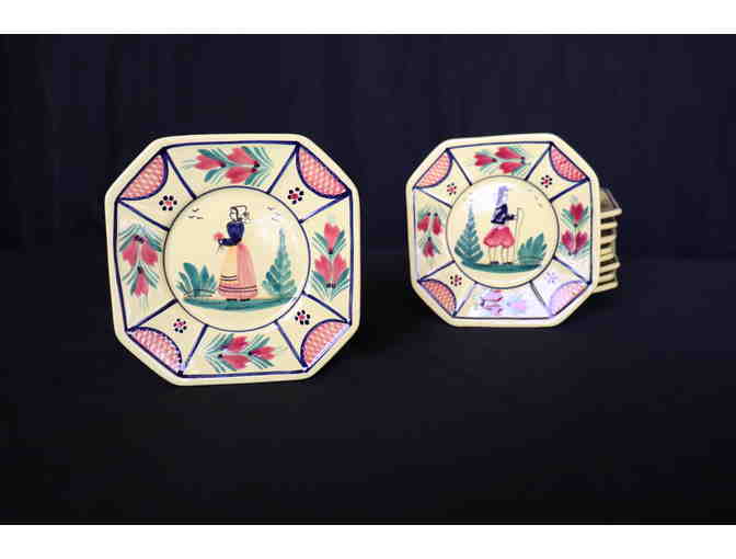 Hand Painted HB Quimper France Vintage Plate Set