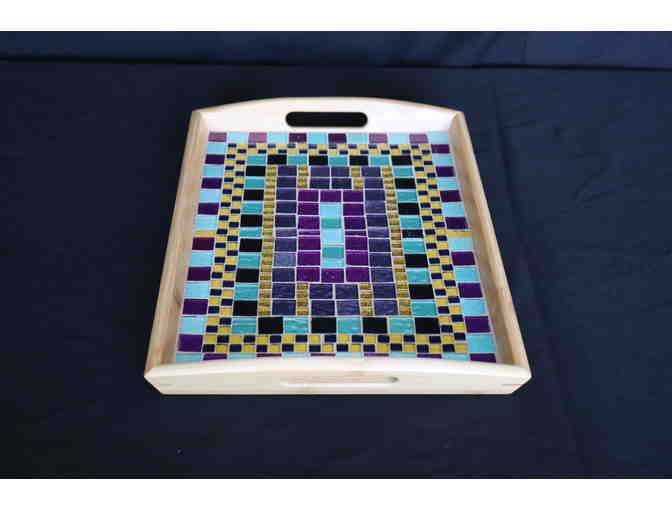 Two Custom Made Mosaic Tile Bamboo Trays