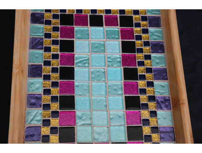 Two Custom Made Mosaic Tile Bamboo Trays