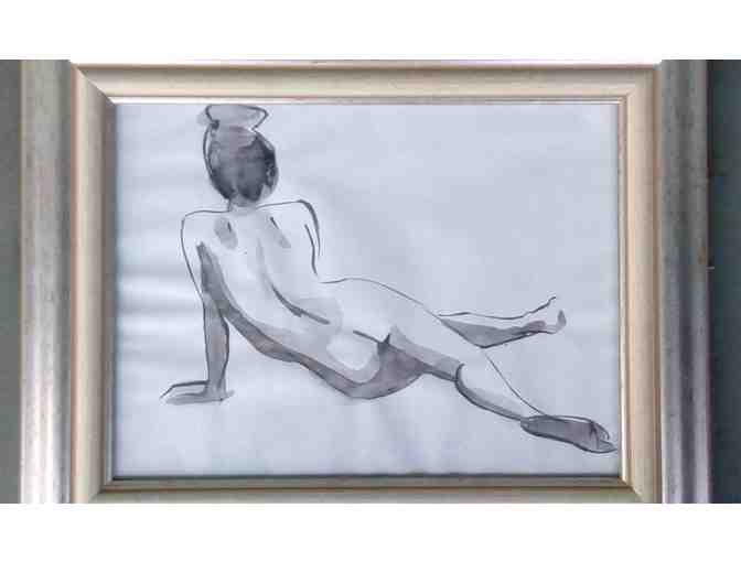 'Recline' Original Ink Wash in Frame by Sasha Reneau, Teacabbage Studios