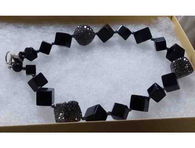 Shelley Herman Onyx Cubes, Cubic Zirconia and Hematite Necklace