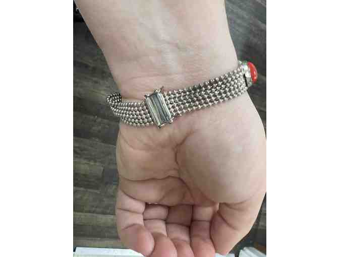 Sterling Silver Multi-Strand Bracelet With Red Hearts