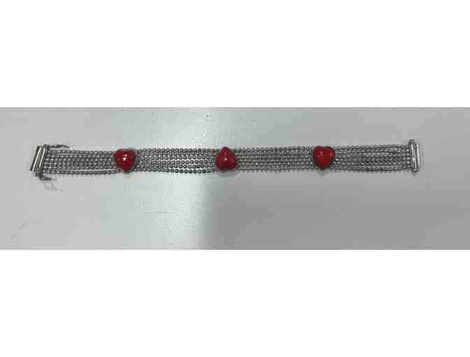 Sterling Silver Multi-Strand Bracelet With Red Hearts