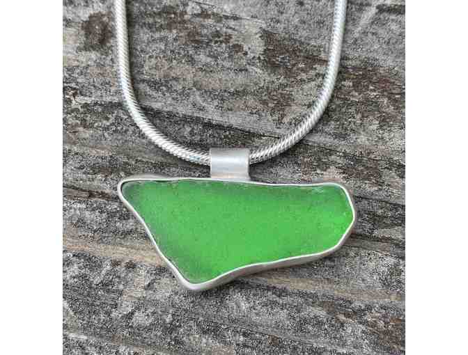 Beach glass in sterling silver pendant