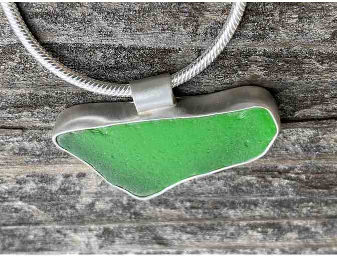 Beach glass in sterling silver pendant