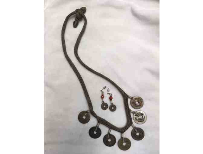 Chinese Coin Necklace and Earrings Set