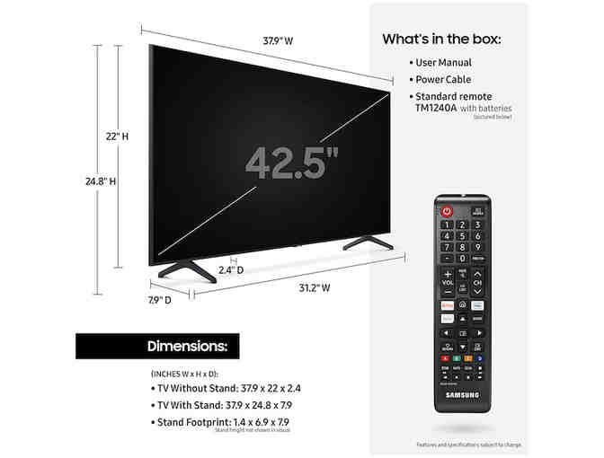 43' Class Samsung Crystal UHD 4K Smart TV
