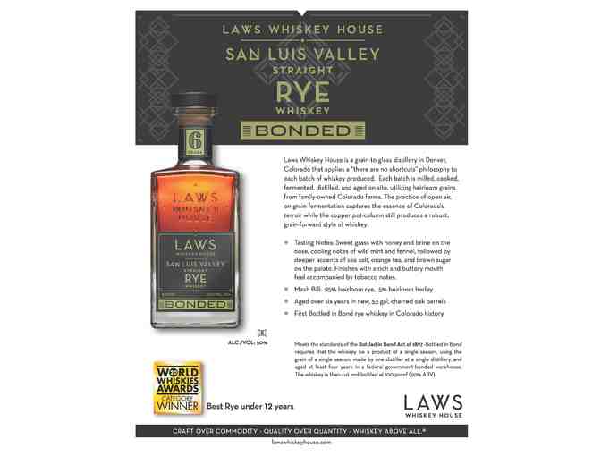 Laws Whiskey ~ Two (2) full sized bottles - 750 ml/each