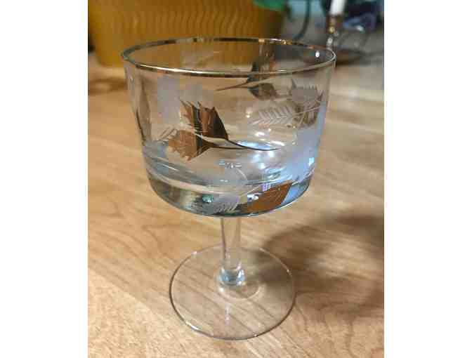 Set of 6 Stemmed Cordial/Aperitif Glasses with Gilt and Etched Decoration