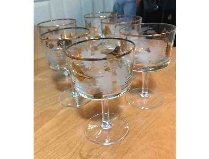 Set of 6 Stemmed Cordial/Aperitif Glasses with Gilt and Etched Decoration