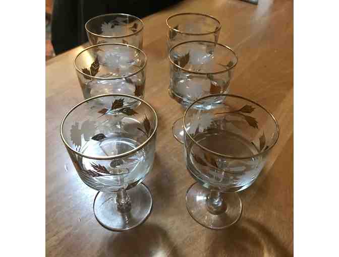 Set of 6 Stemmed Cordial/Aperitif Glasses with Gilt and Etched Decoration