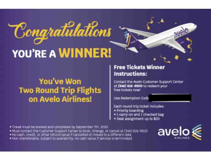 Two Round Trip Tickets on Avelo Air!