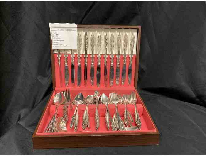 95-Piece International Deep Silver Inlaid 1969 Empress Pattern Silverware set with box
