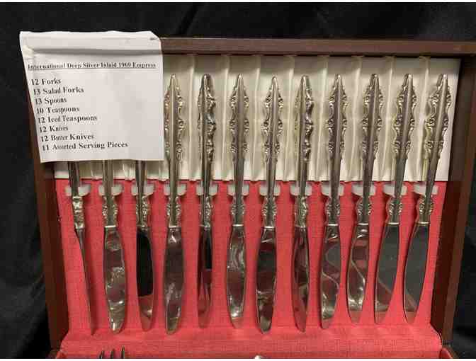 95-Piece International Deep Silver Inlaid 1969 Empress Pattern Silverware set with box