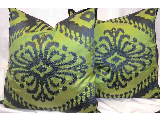 Pair of Emerald Silk Damask Pillows from Spruce