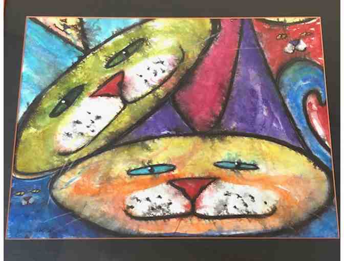 Matted & Framed Cat Painting by Debbie Crawford