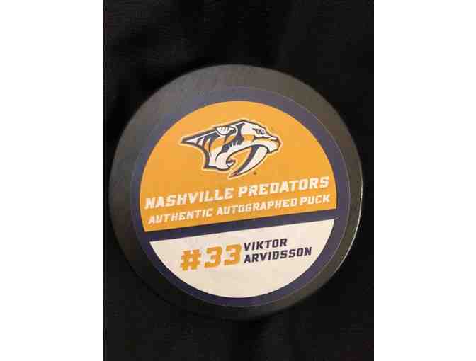 Viktor Arvidsson #33 of the Nashville Predators, Autographed Puck