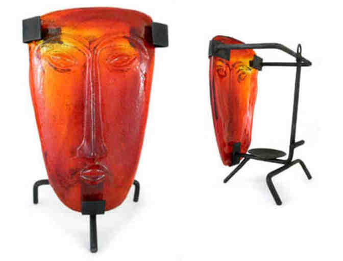 One ORANGE HEAT~~Blown Glass Art~~CANDLE HOLDER MASK~Tonala, Mexico