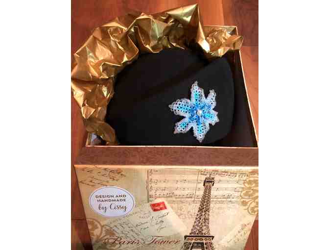 Couture Handmade Wool Hat w/Art Beading Flower