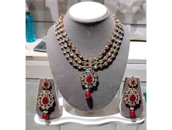 Sia Reverse American Diamonds & red stones droplets