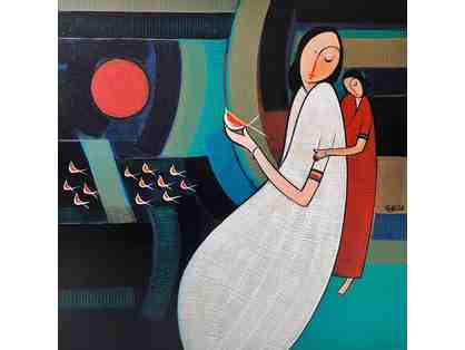 Mother and Child Painting by Dattaraya T. Thombare