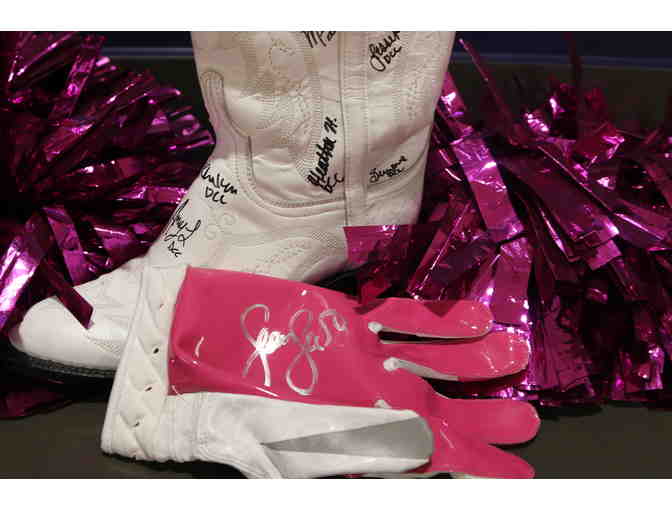 Sean Lee Game Worn Signed Glove & Dallas Cowboys Cheerleader Worn Boot & BHA Pom Poms