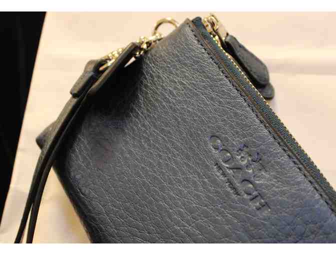Coach Pebbled Leather Double Corner Zip - Blue