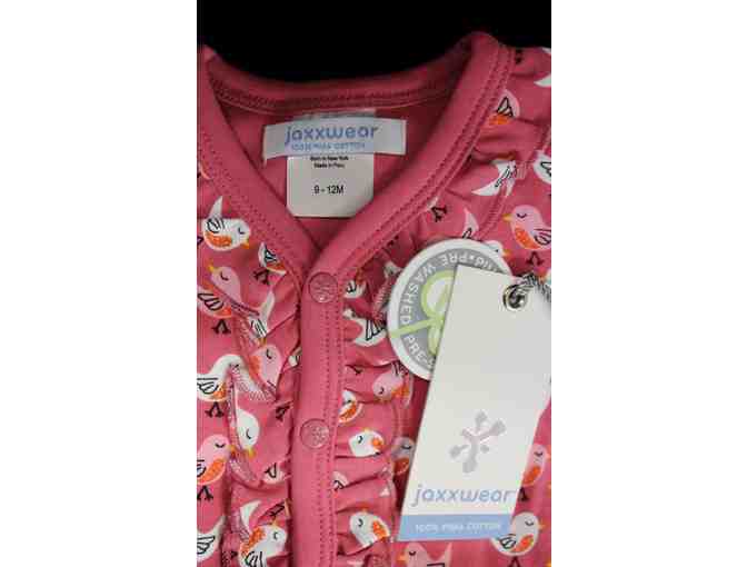 Carnation Pink Ruffle Footie with Birds Size 9-12 Months